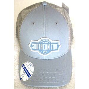 Southern Tide Men's The Skipjack Badge Patch Trucker Hat Dusty Blue Grey NWT
